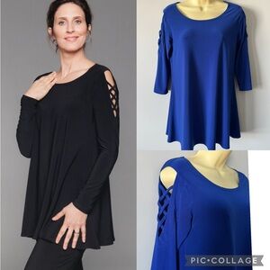 Sympli🇨🇦 23120-3 Zig-Zag Sleeve Tunic Top 3/4 royal blue Sz 4